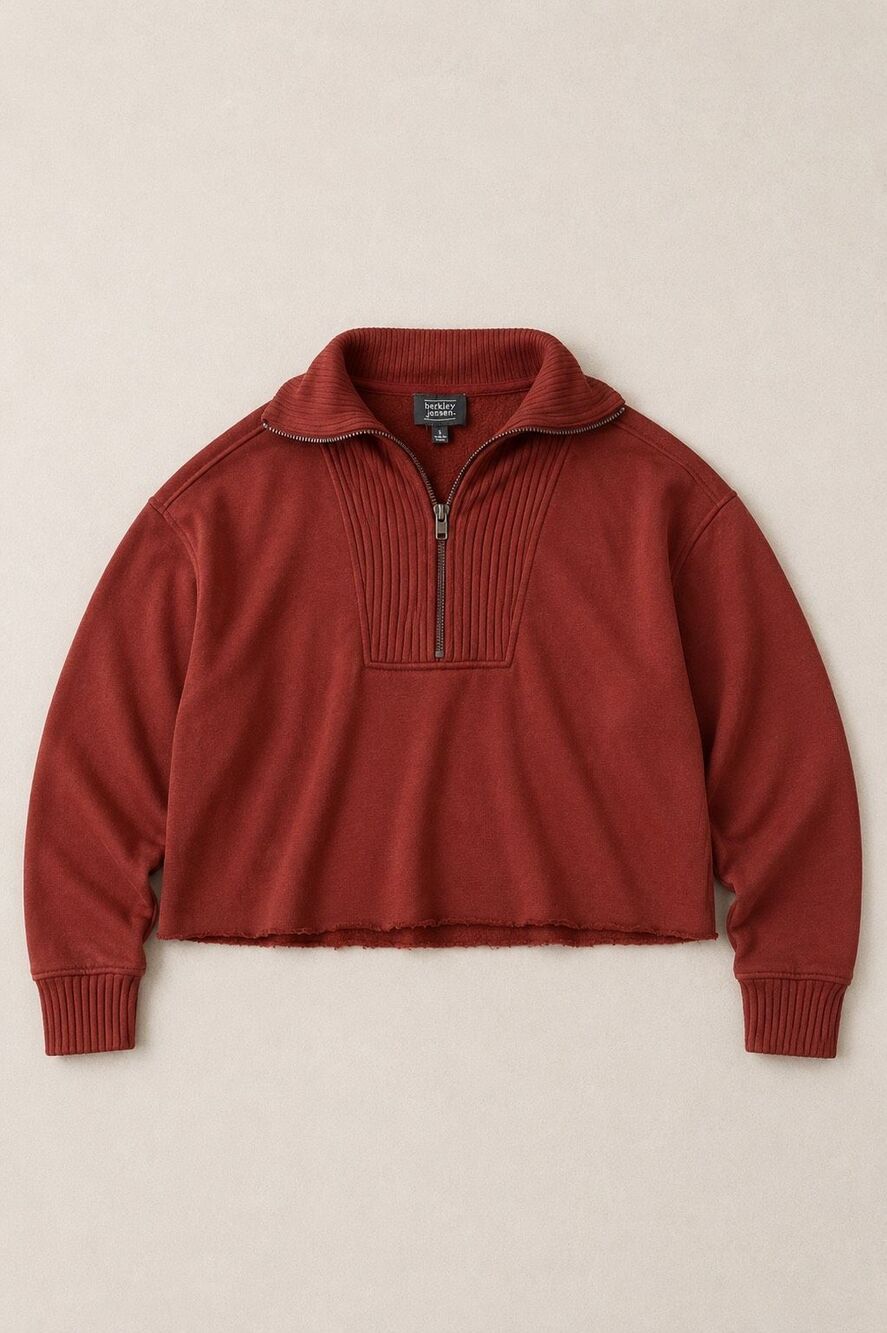Berkley Jensen Women’s Small Rust Red Cropped Quarter Zip Pullover Sweatshirt